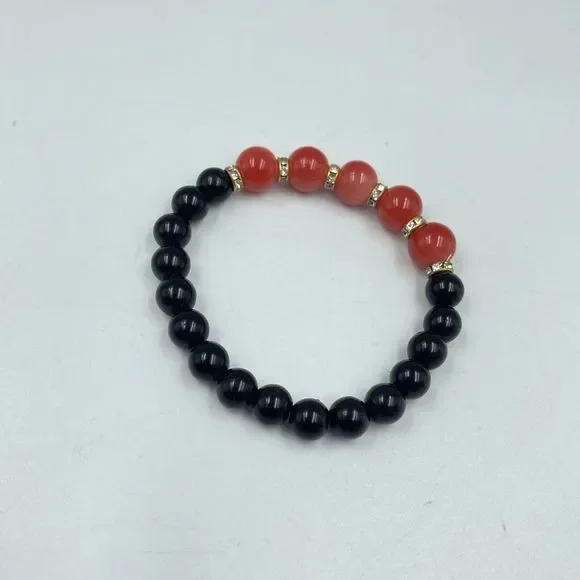 Women Bead Bracelet Elastic Black And Red - Picture 5 of 8